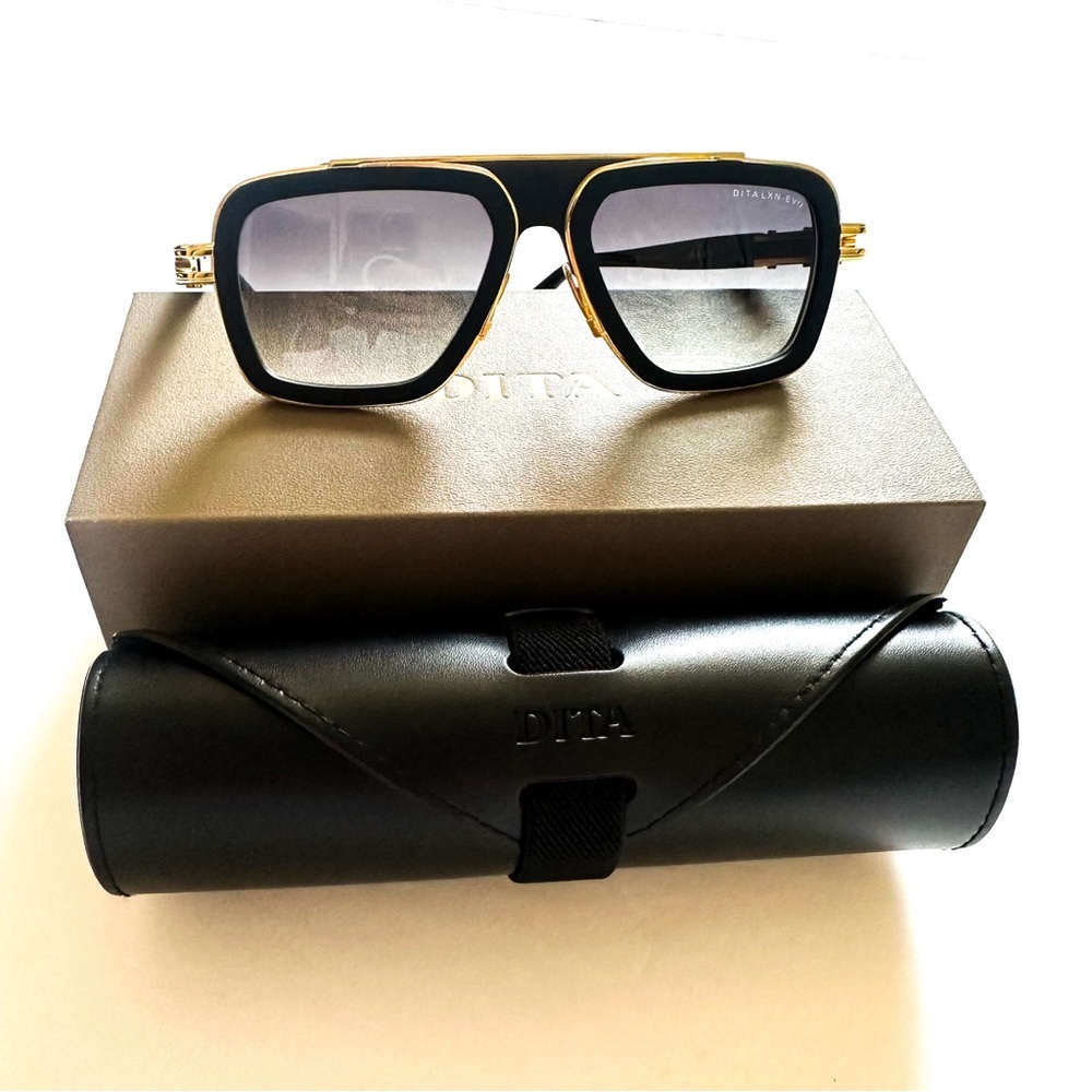 Dita LXN-EVO Luxury Eyewear Matte Black Yellow Gold Navigator Men's Sunglasses - Picture 3 of 15